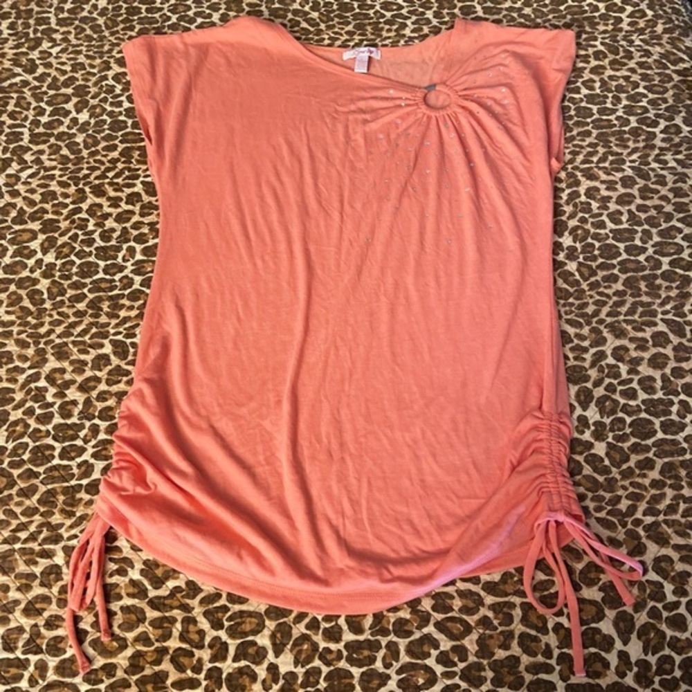 Coral Cap Sleeve Cinched Sparkly Tank